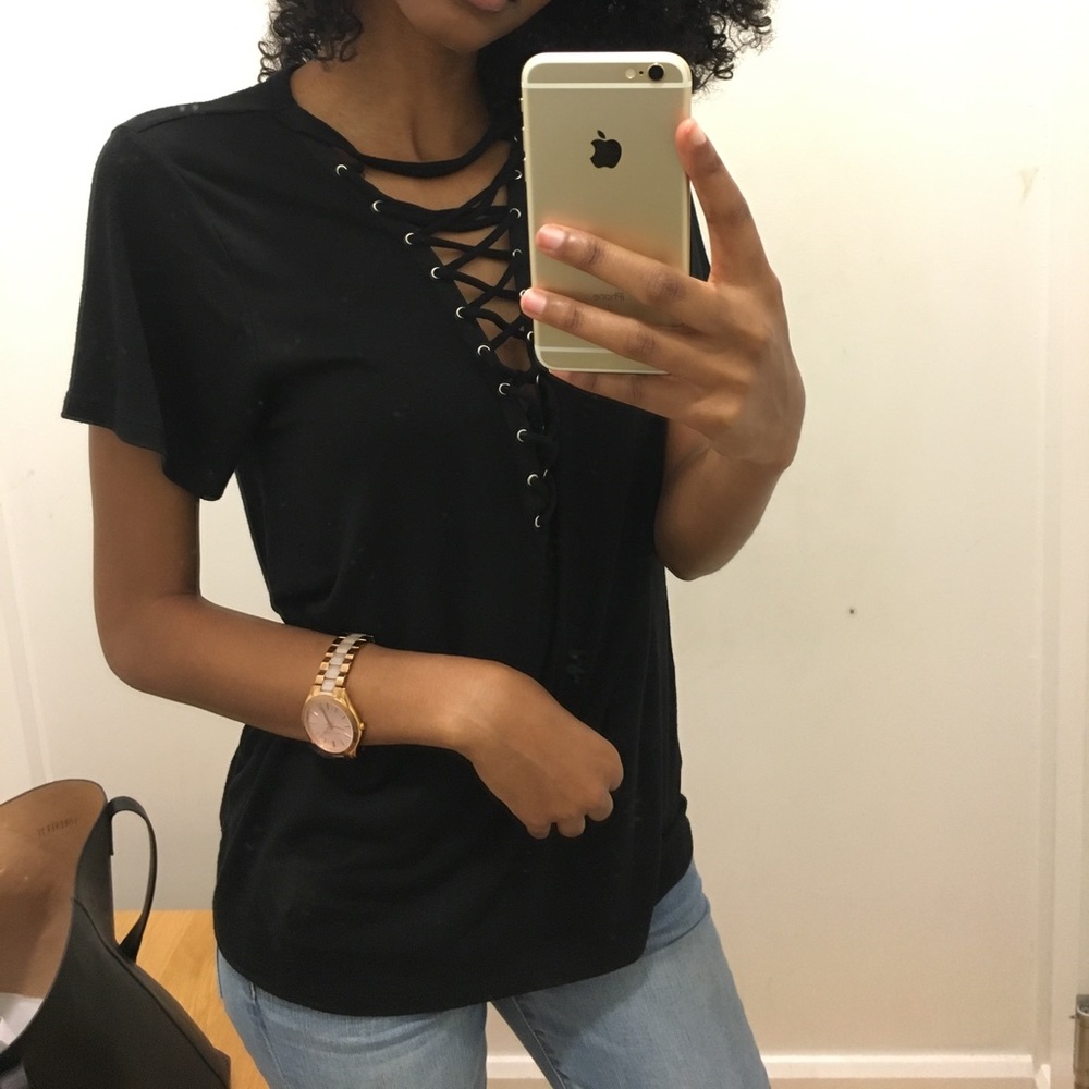 Express - Black Lace Up T - Shirt